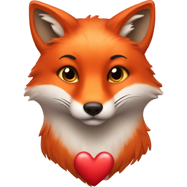 deep lush red fox face with tiny red heart instead of eyes emoji