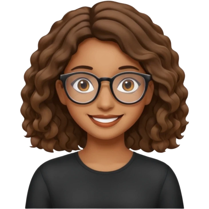 brown girl with wavy  shoulder length hair. glasses, emoji