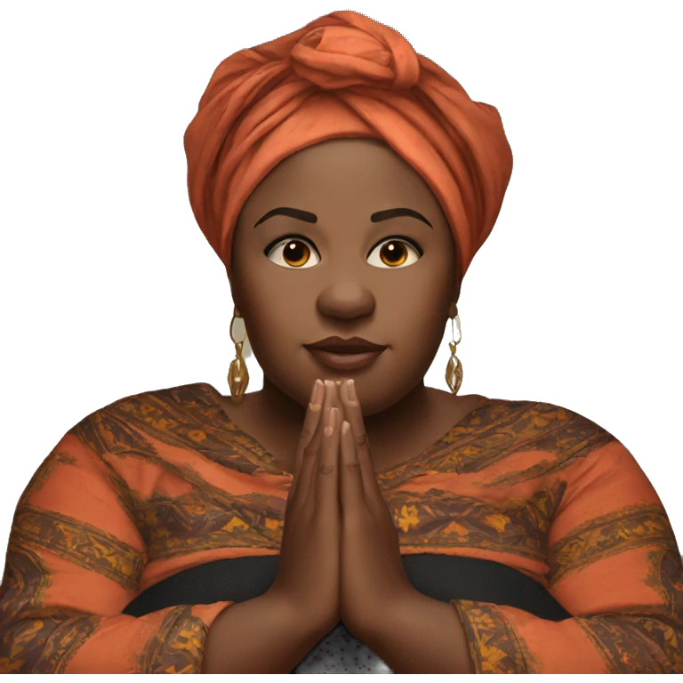 Dark Plus size woman with head wrap praying  emoji