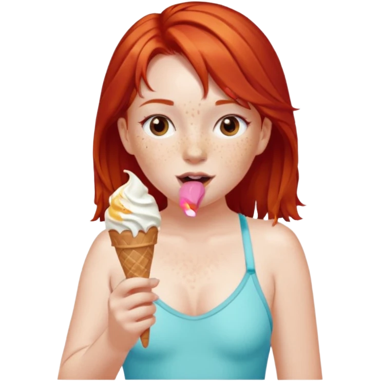 girl kid red haired swimsuit, eating ice cream, sun emoji