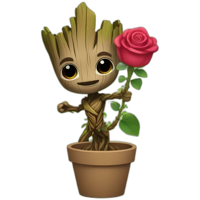 Groot qui tient une rose emoji