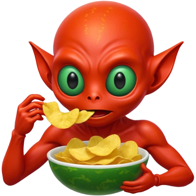 red alien eating chips emoji