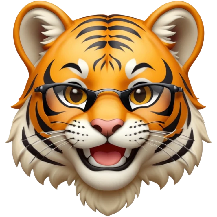 female energetic anthropomorphised tiger in sports clothes, wearing dark sunglasses, head and shoulders only, smiling emoji