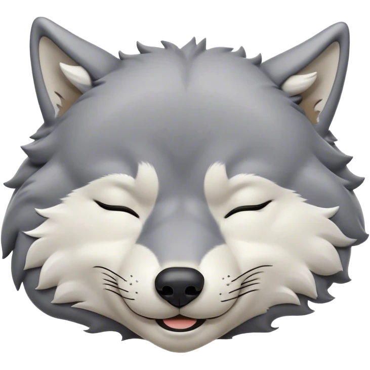 Meme-Worthy Cute Sleeping Wolf Portrait Emoji, Head resting peacefully with a contented smile, showcasing a robust build and a luxuriously soft grey and white Fur, eyes shut in a serene, restful nap, Simplified yet hilariously adorable features, highly detailed, glowing with a soft, drowsy light, high shine, relaxed and utterly lovable, stylized with an air of playful laziness, bright and heartwarming, soft glowing outline, capturing the essence of a comically sleepy wolf, so meme-worthy it feels like it could instantly become the next viral sensation of adorable slumber! emoji