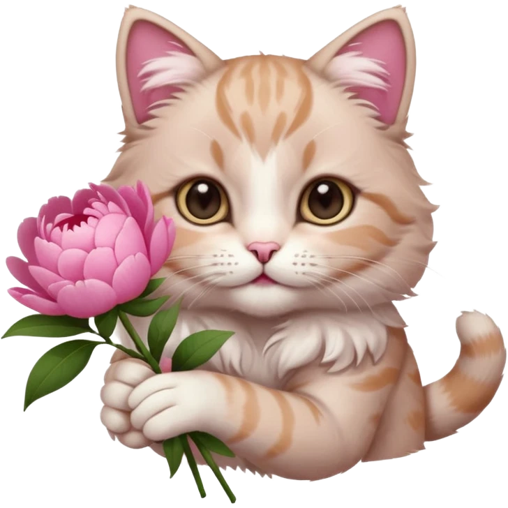 Cute cat Handing pink peonies like reaching a hand and handing them out emoji