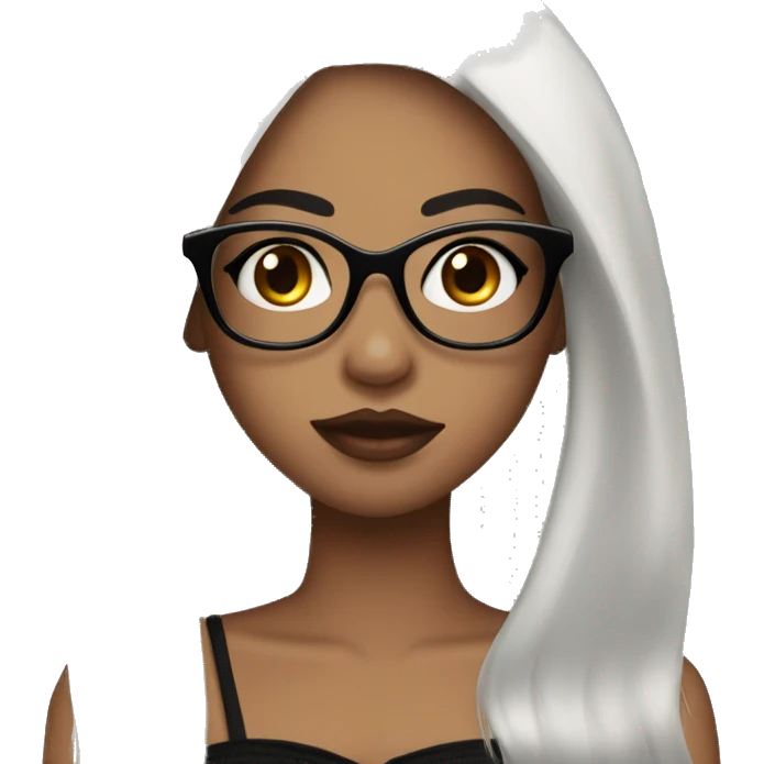 Girl with long, straight black hair, big lips, long eyelashes, eyeliner, glasses, black bustier emoji