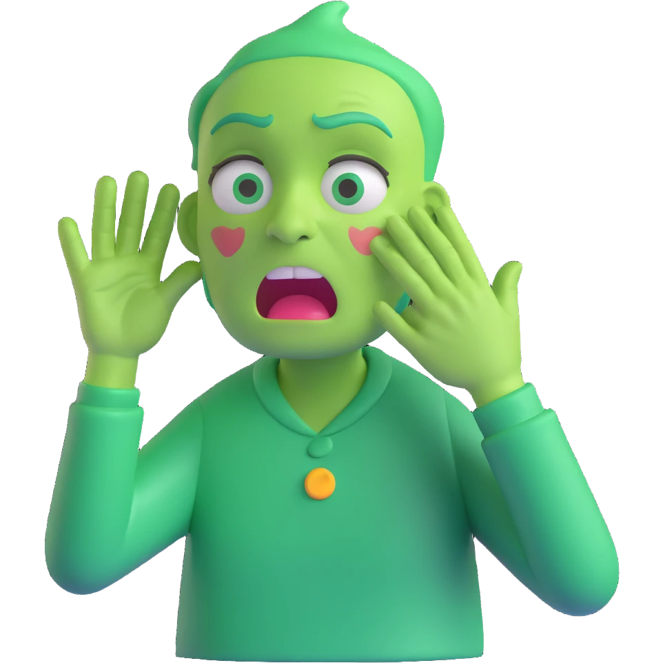 character with a green face, simultaneously throwing up and crying, expressive and clear emoji