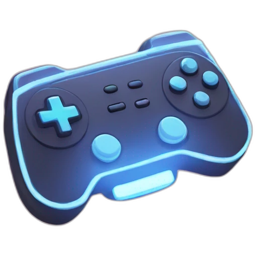 Create a gaming console with LED lights, set in a virtual gaming world." emoji