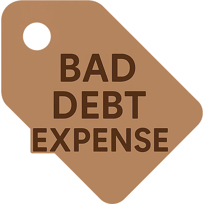 brown price tag icon with the text 'bad debt expense' emoji