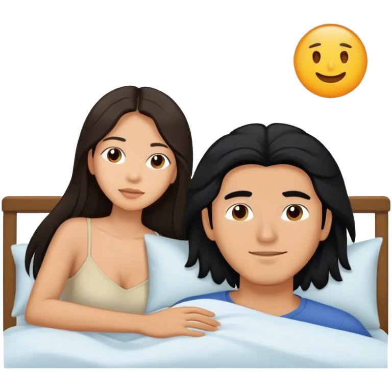 Latino man with long black hair in bed with brown hair Filipina emoji