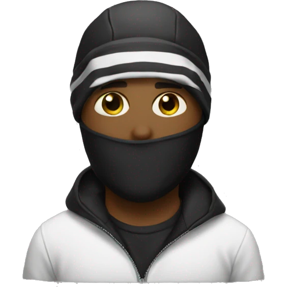 Man wearing a ski mask with black and white shirt emoji