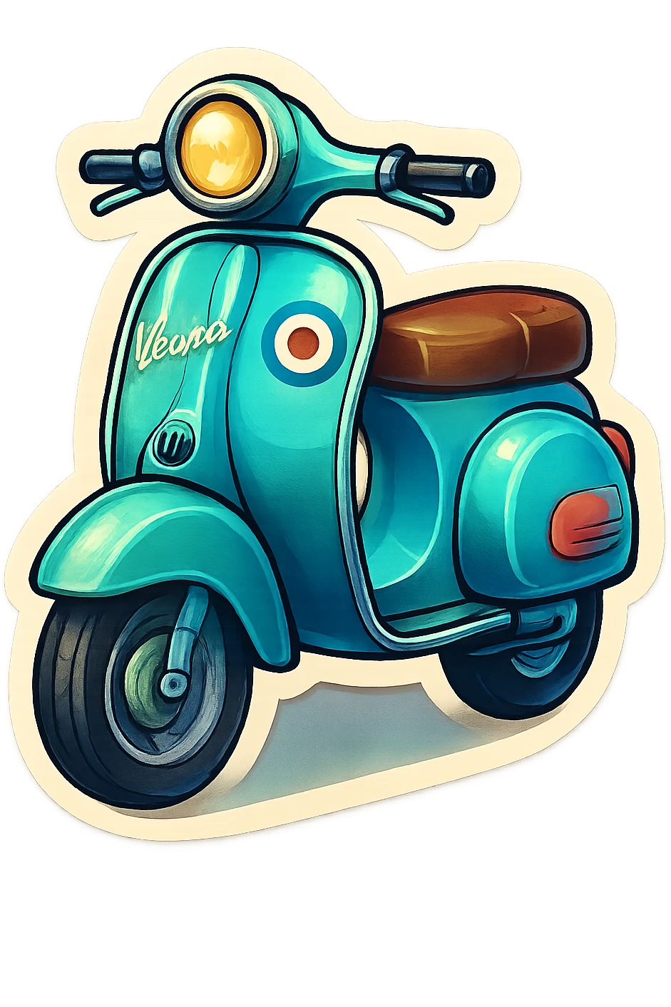 A Vespa scooter icon in a retro style, with a pastel blue body, vintage decals, and a classic round headlight. emoji