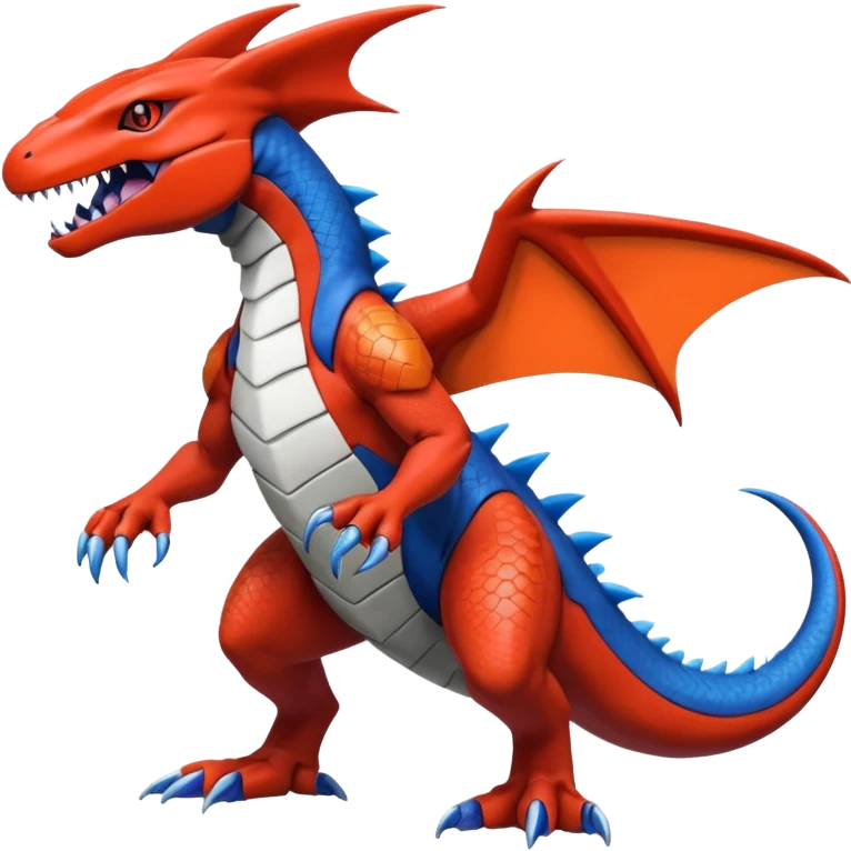 Handsome cool badass edgy Guilmon-Salandit-Latias-Garchomp-Pokémon-Fakémon-fusion-hybrid-creature, full body emoji