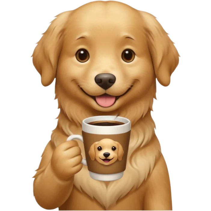 A golden retriever holding a cup of coffee  emoji