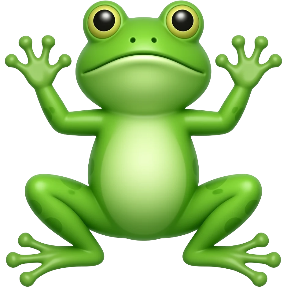 A 2D render iPhone emoji icon of a dissected lime color green frog detailed lying on its back looking view is upward emoji