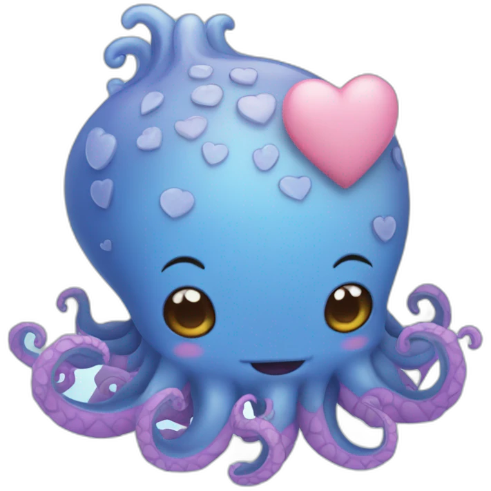 cute blue kraken with adorable face with many hearts around emoji