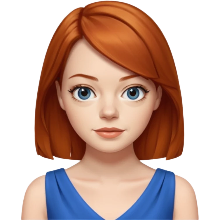 Emma Stone, orange brown hair, blue dress emoji