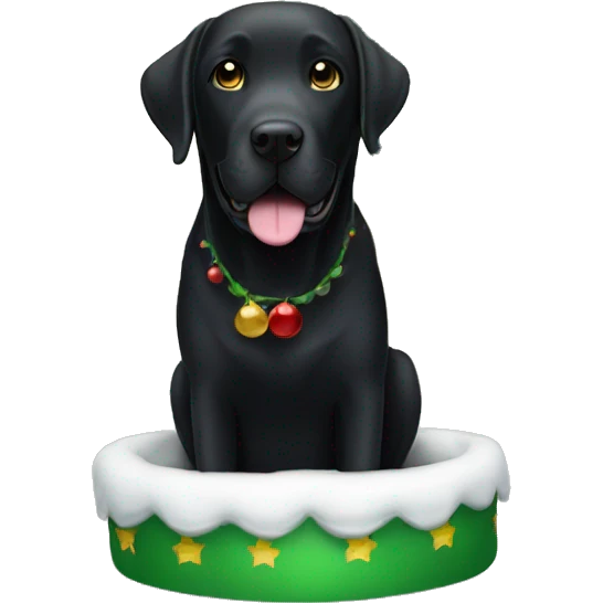 black labrador next to christmas tree emoji