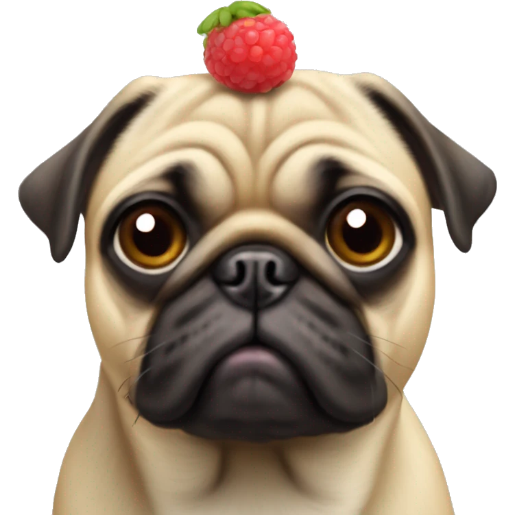 Pug with a stowberry on the head  emoji