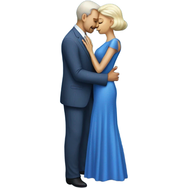 White man in blue dress  hugs and kissing Alien reptilian woman in silver dress  emoji