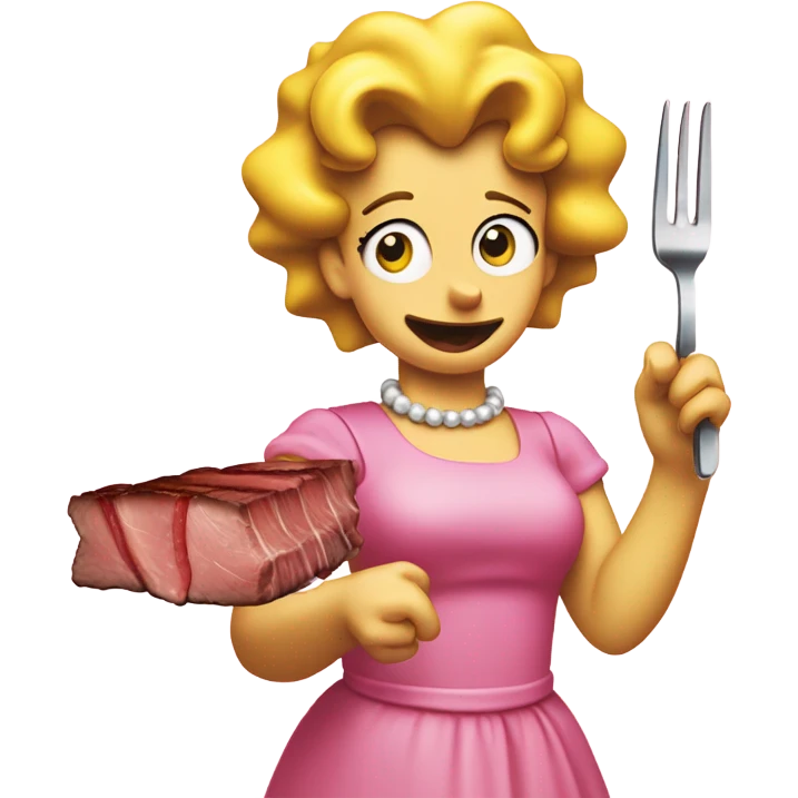 Lisa Simpson wearing a pink dress eating steak  emoji