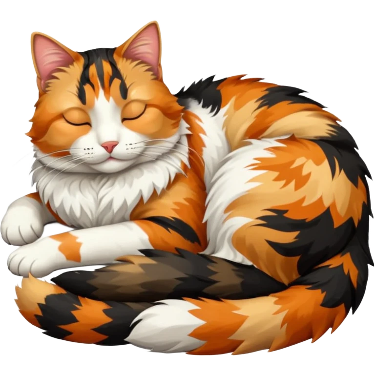 full body colourful light patched calico tabby cat sleeping emoji