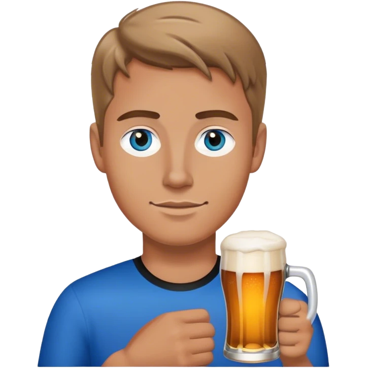 white guy light brown hair blue eyes wearing black holding beer emoji