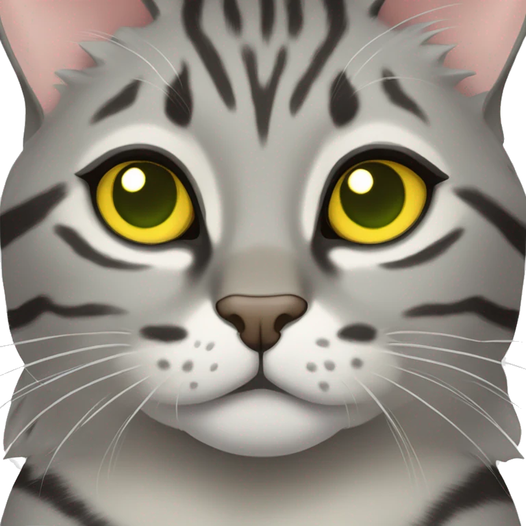 Face of a grey Bengal cat with puffy cheeks and yellow/green eyes  emoji