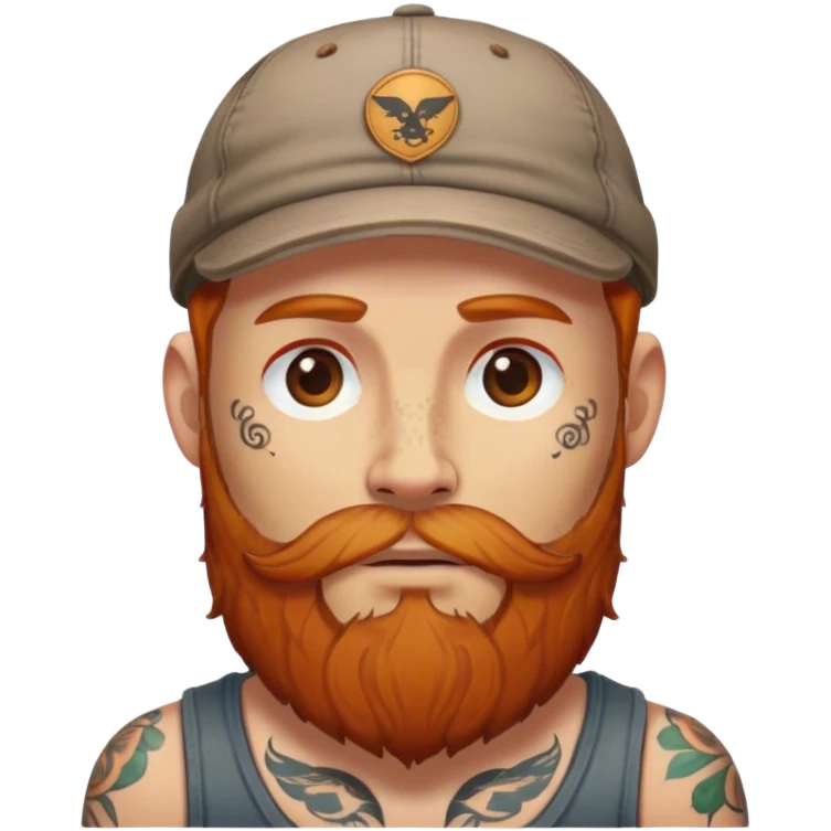 Long Ginger brown bearded man with tattoos and cap emoji