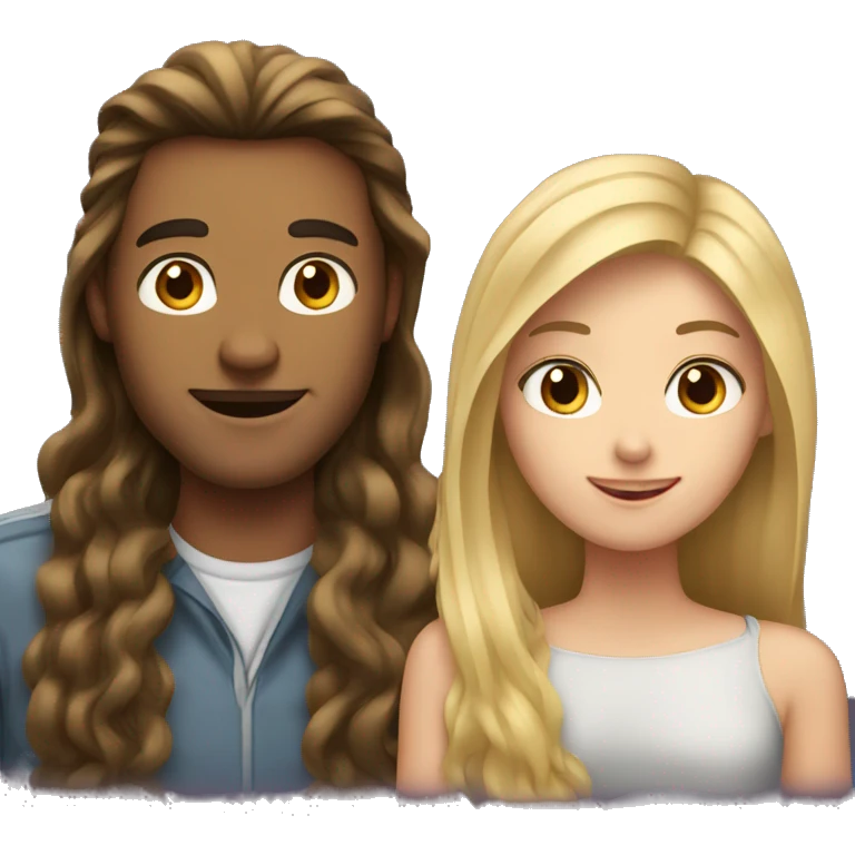 One Guy with long brown hair and a girl with long blonde hair  emoji