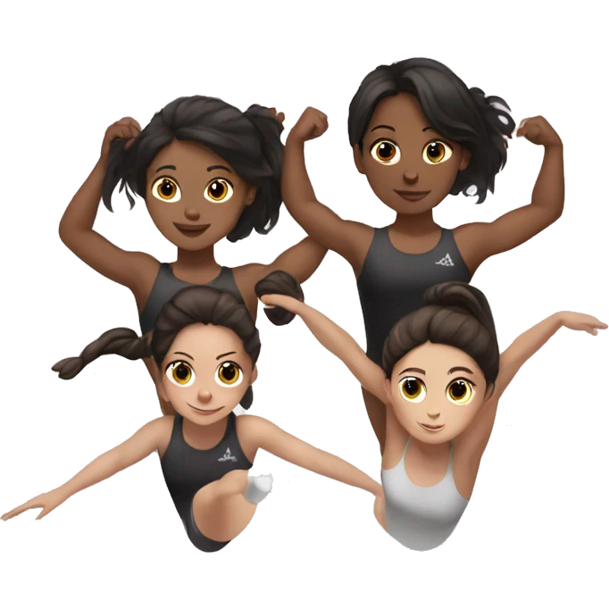 3 girls with brown and black hair doing gymnastics  emoji