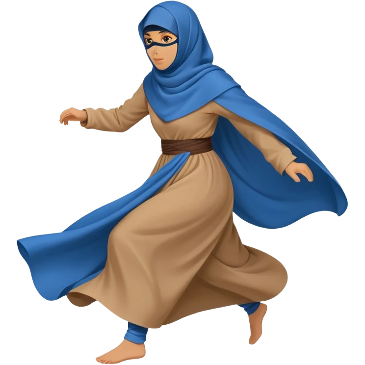 person in a blue niqab with billowing, loose clothing, running, side view emoji