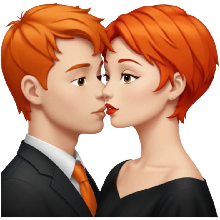 simulación de beso entre hombre blanco y pelo cagé con una mujer de pelo naranja emoji