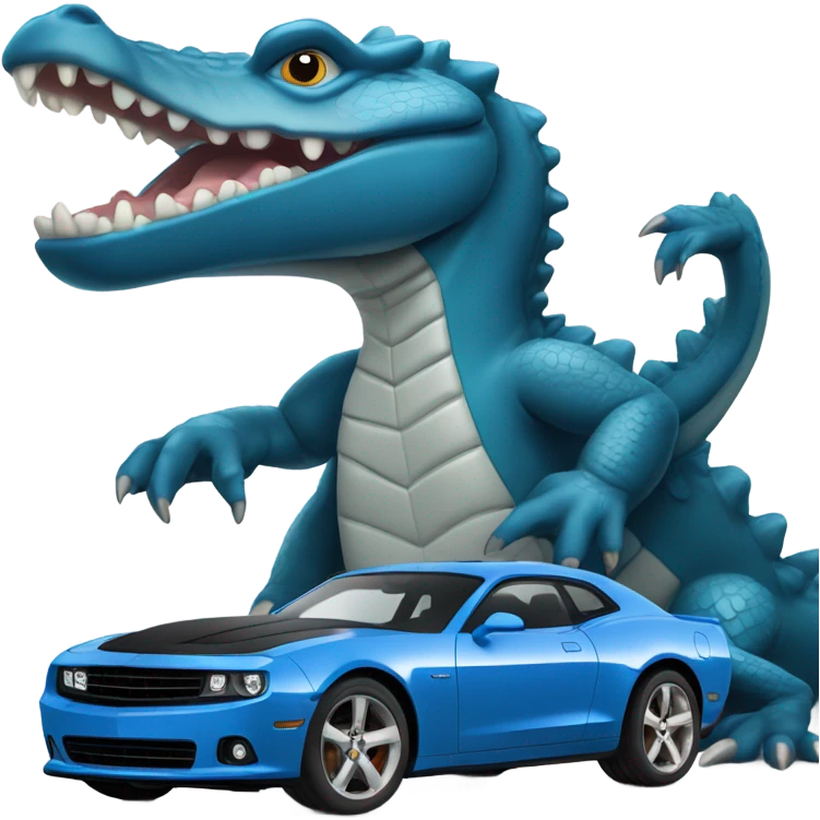 blue crocodile with an expensive muscle car emoji