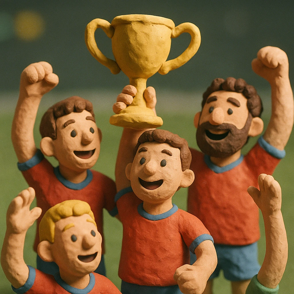 team celebrating with trophy emoji