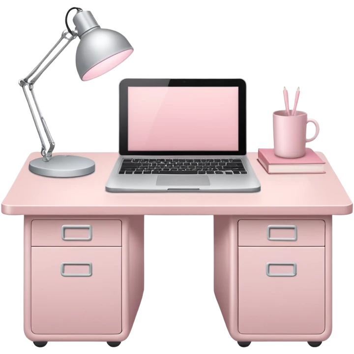 Pale Pink  Big office Workstation desk-Light Pale Pink book-Light Pale Pink wide desk lamp-Light Pale Pink one lap top emoji