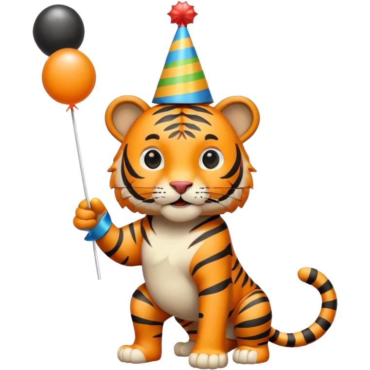 Party Tiger with a party hat and a party popper full body emoji
