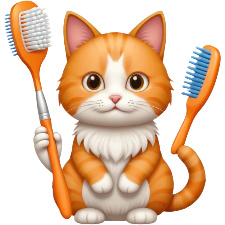 cat, tooth brush, hair brush emoji