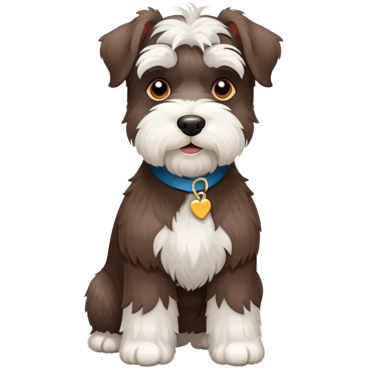 Fluffy Chocolate and white schnauzer standing emoji