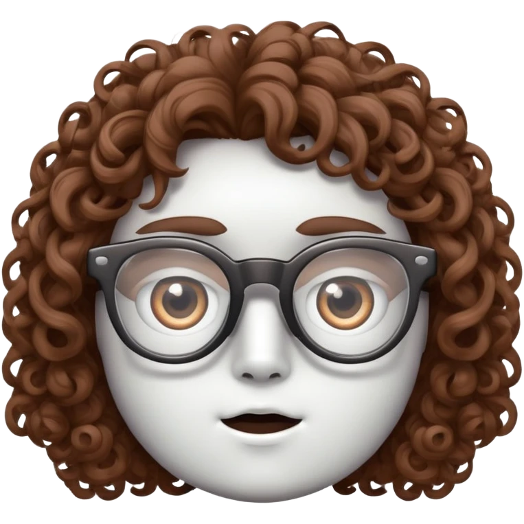 A white bot with curly and bushy brown hair with glasses and big eyes emoji