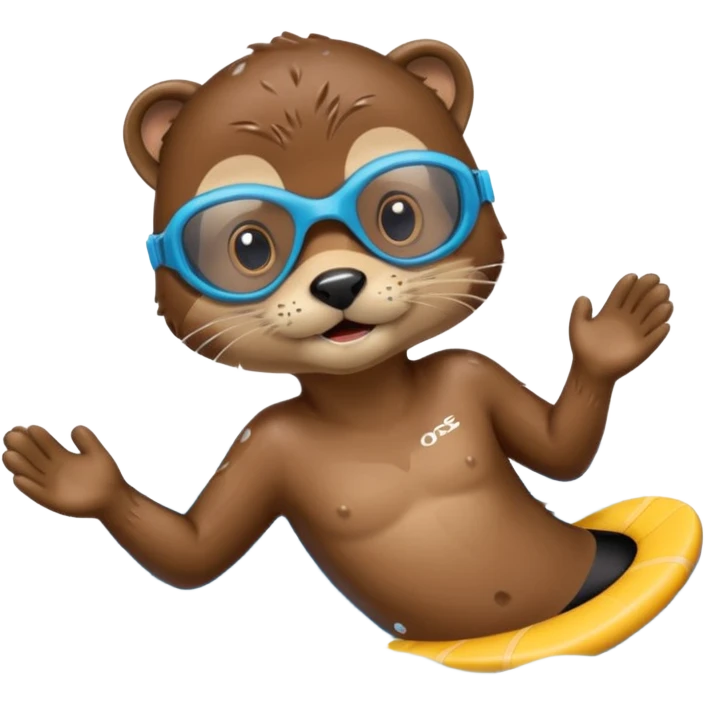 A sleek otter swimmer wearing goggles, splashing through the pool with tiny floating kickboard. emoji