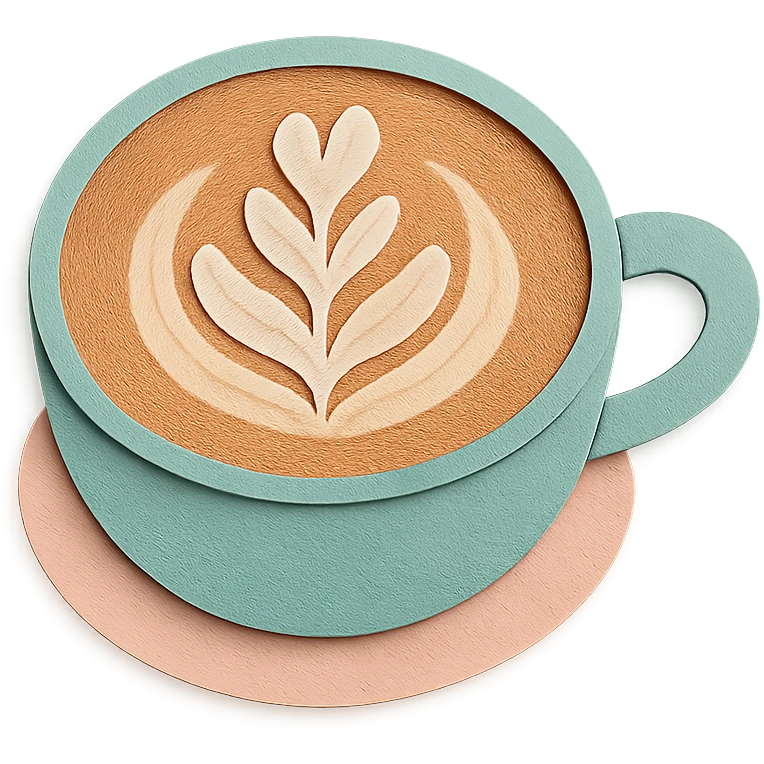 latte art in a cup with latte art shaped like a rosette, soft pastel colors emoji
