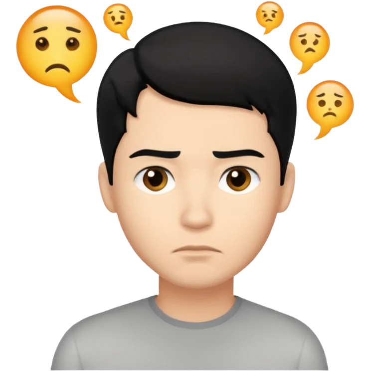 ligth man black hair  thinking emoji