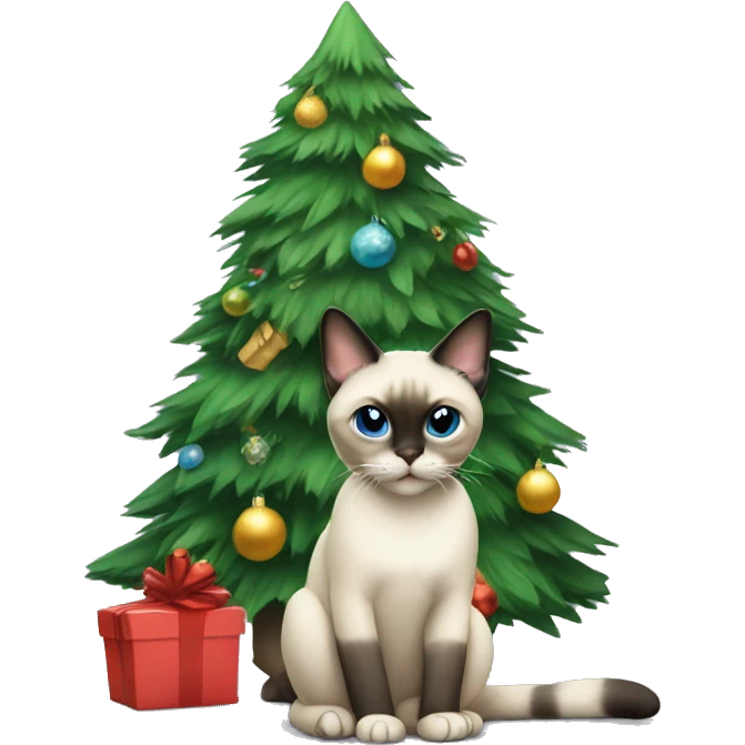 Christmas tree and Siamese cat sitting emoji