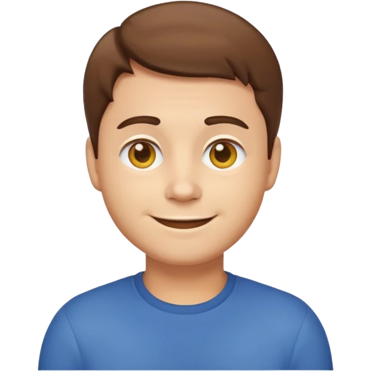 friendly male emoji character named Michael, classic emoji style, warm smile, short brown hair emoji