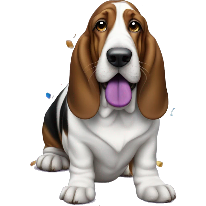 Basset hound partying purple blue confetti emoji