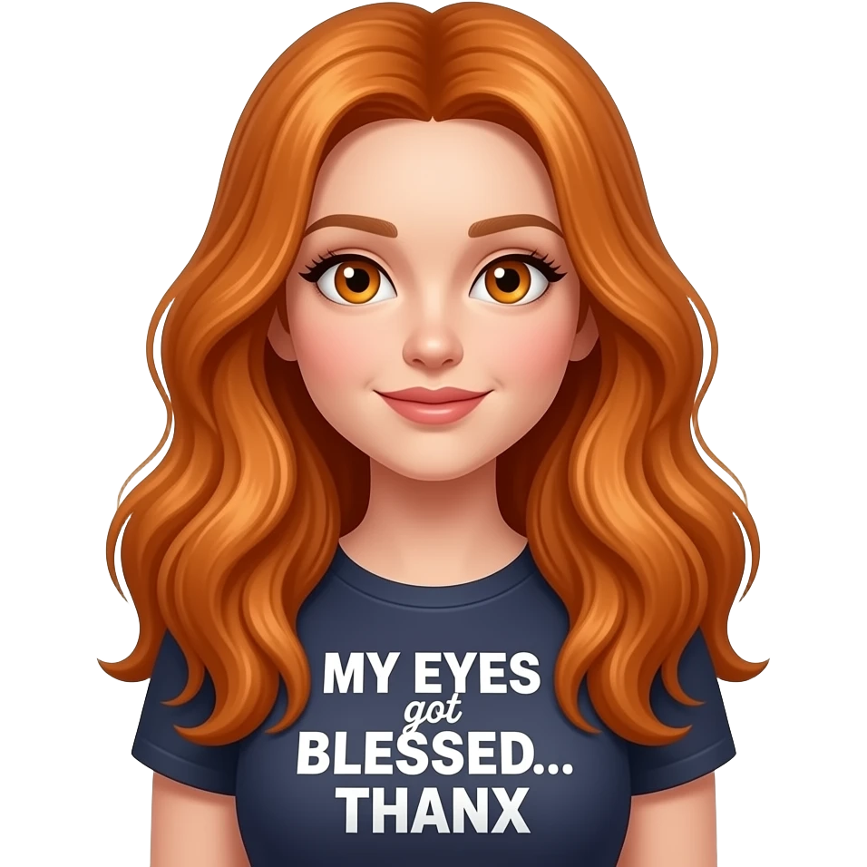sexy girl with overlong ginger hair and ginger eyes a top with MY EYES got BLESSED... THANX written on it emoji