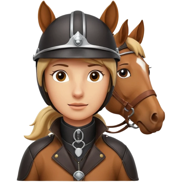 horse rider portrait, head and shoulders only, wearing riding helmet, leather jacket collar, confident expression, subtle horse tack strap visible, 3D cartoon, mobile game icon style, clean background, no text, no watermark
 emoji