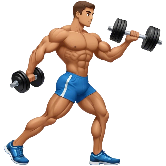 side-view bodybuilder dumbbell lunges emoji