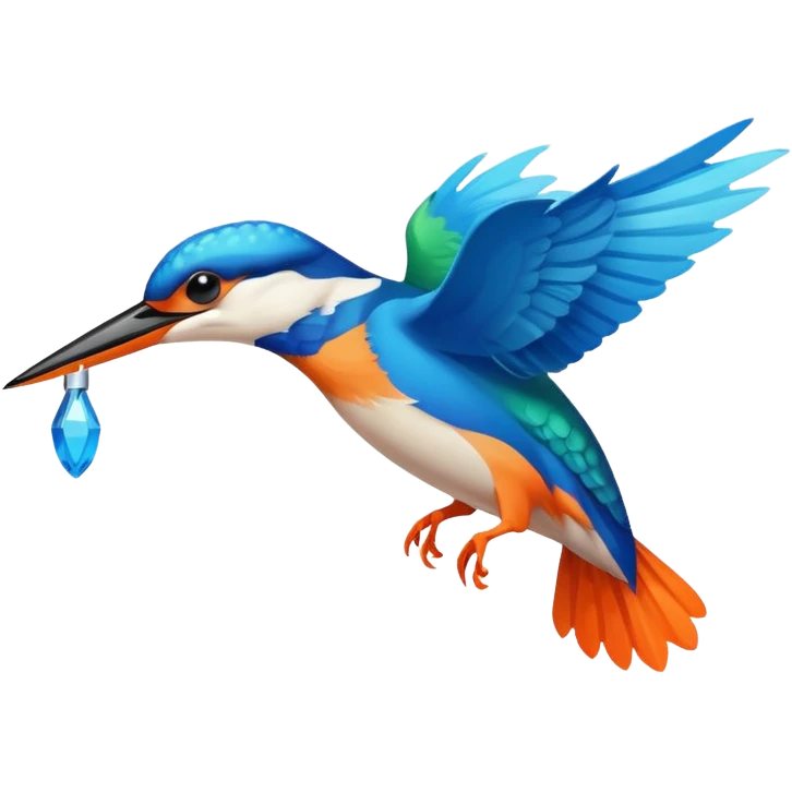 Create an abstract outline of flying kingfisher. Do make it too detailed but make it recognizable. Keep the number of colors limited to only 5 distinct colors.  emoji